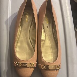 Coach Nude Pink Leather Ballet Flats with Gold Plaque